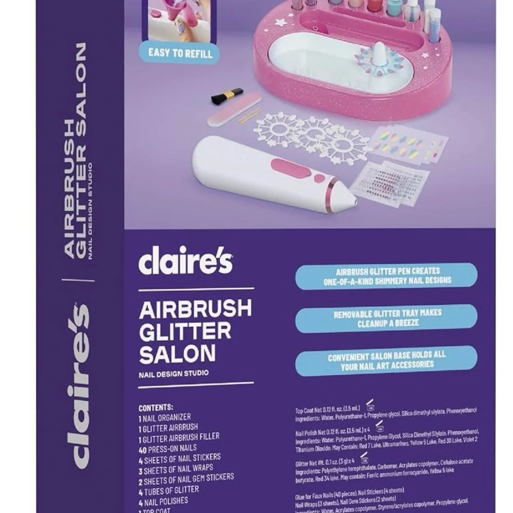 Claire's Pink Airbrush Glitter Nail Salon Kit